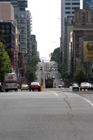 tram traveling down la trobe street, downtown melbourne
