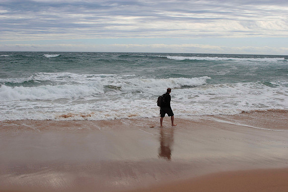 rick walking along woolamai beach, phillip island