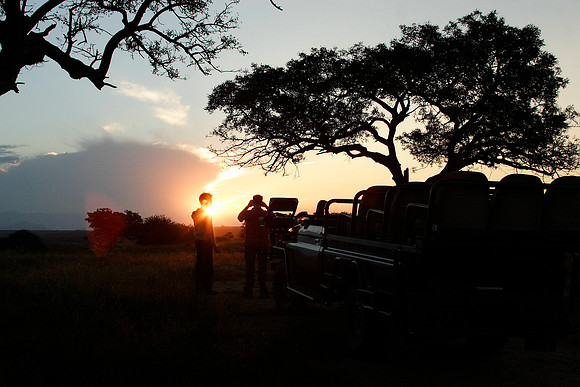 watching the sunset during the game drive