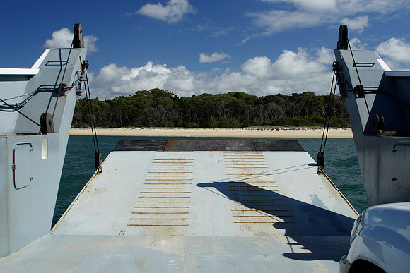 our ferry about to dock on the beach at fraser island